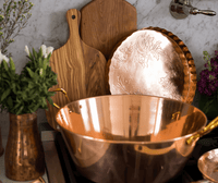 copper kitchen tools and tray