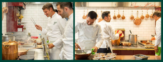 Professional kitchen with Amoretti Brothers copper cookware — used by Michelin-starred chefs