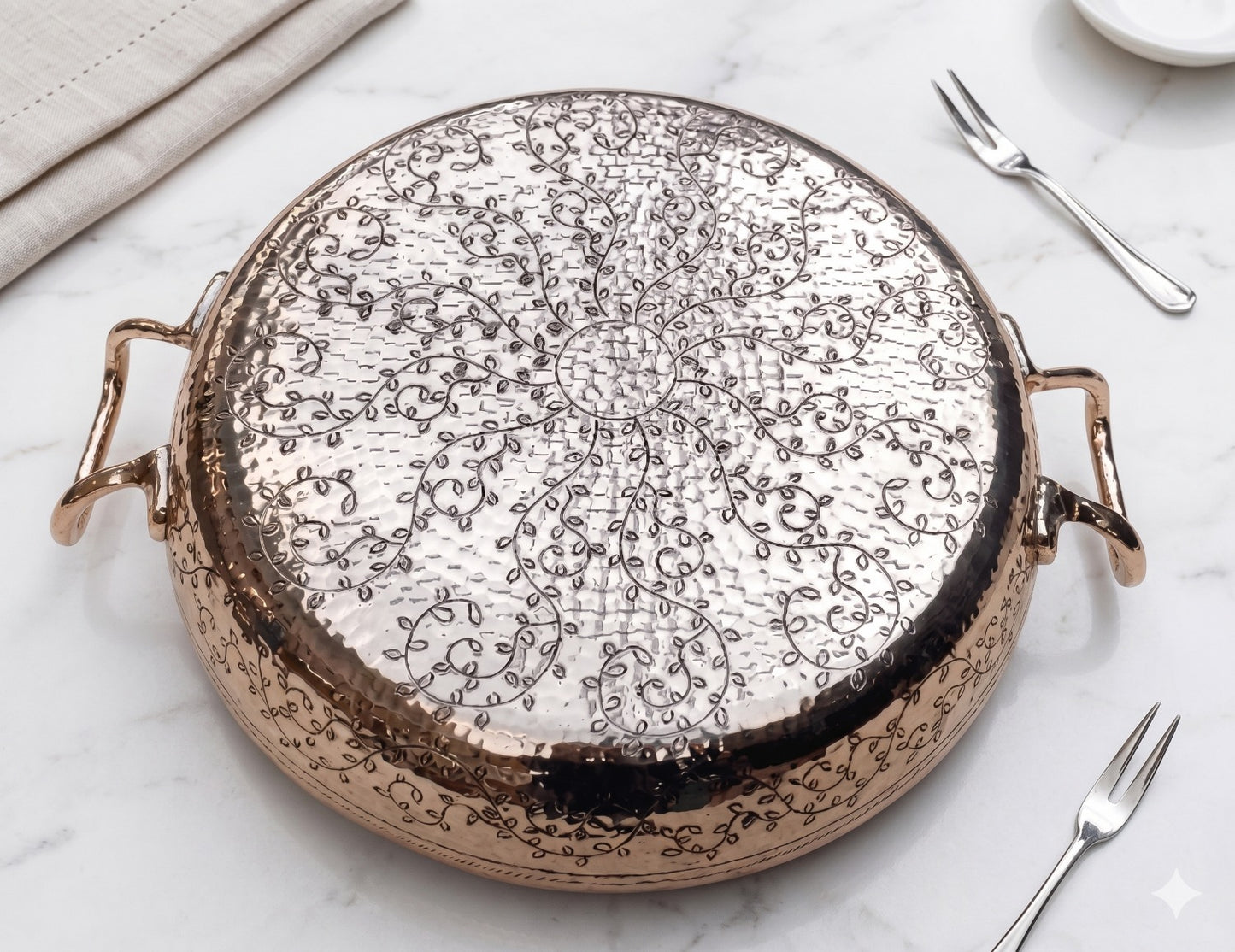 Amoretti Brothers Hand-Engraved, Double Handles Copper Paella Pan 13"