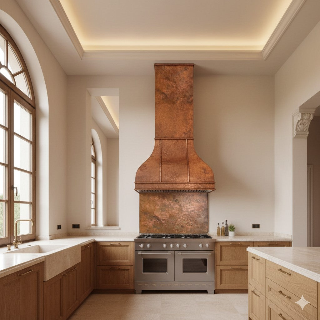 Handmade Copper Backsplash with Vintage Patina