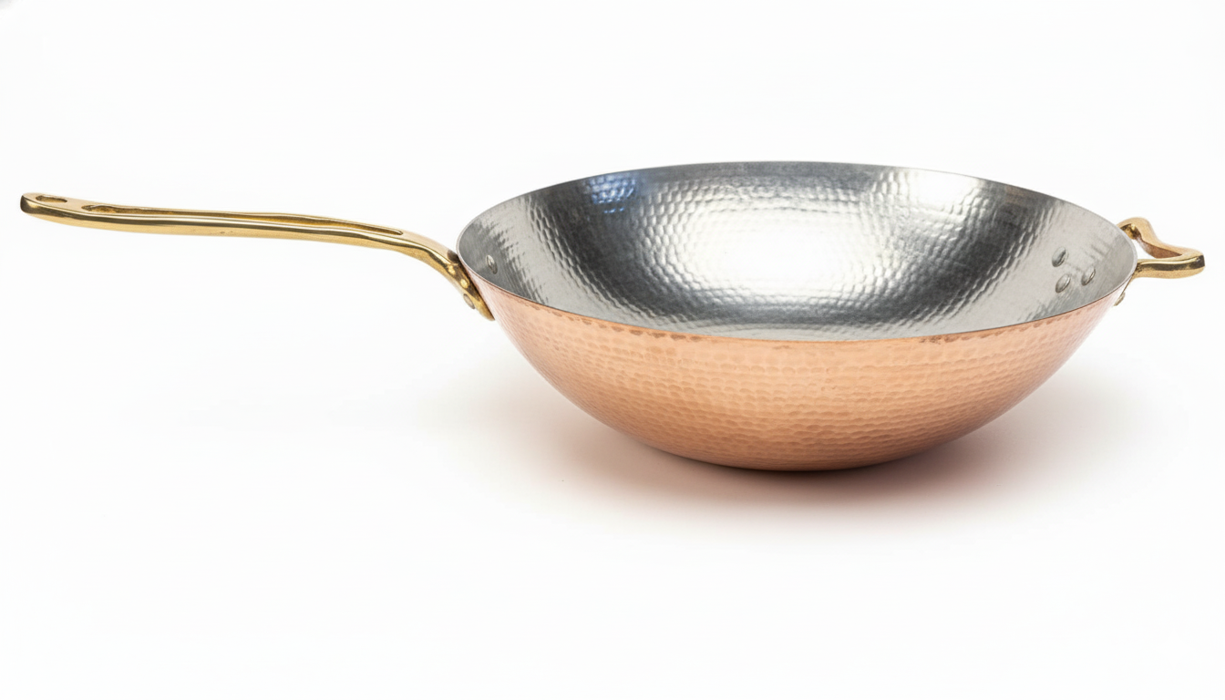 Copper wok with a bronze handle by Amoretti Brothers