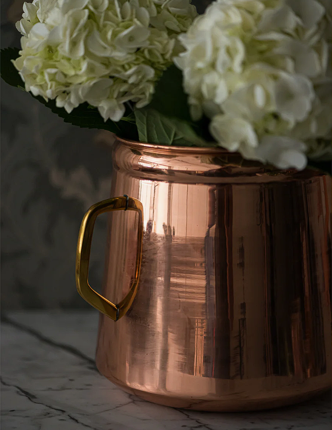 copper planter brass detail