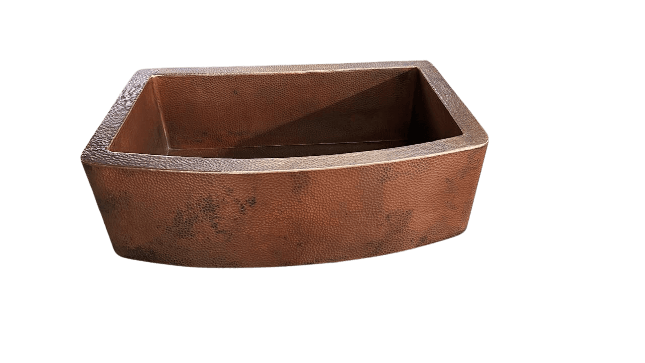 Hand-Hammered Copper Farmhouse Sink with Round Apron