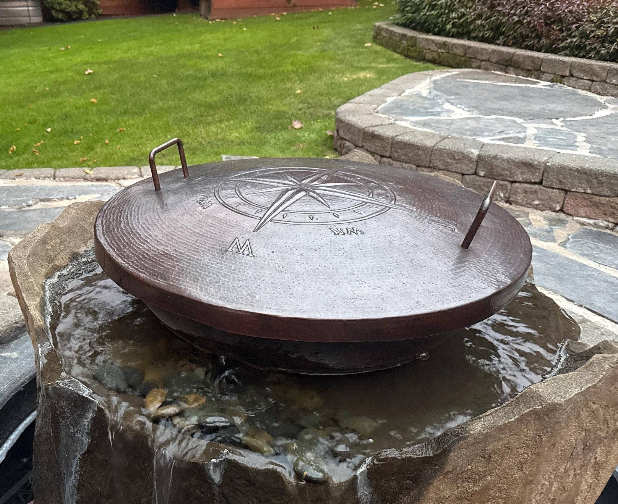 Amoretti Brothers Handcrafted Copper Fire Pit Lid with Wind Rose Design
