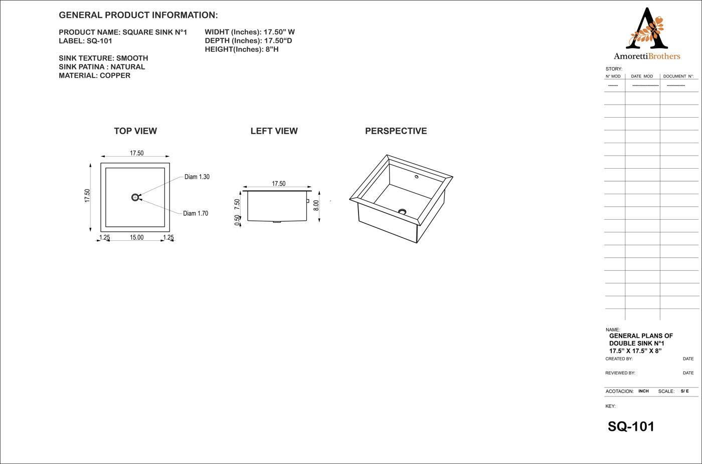 Grosseto 17.8" Square Copper Sink - Crafted Excellence