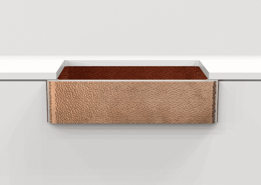 Quality Hand-Hammered Copper Farmhouse Sink with Apron. Perfect for country house kitchen decors