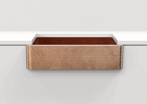 Quality Hand-Hammered Copper Farmhouse Sink with Apron. Perfect for country house kitchen decors