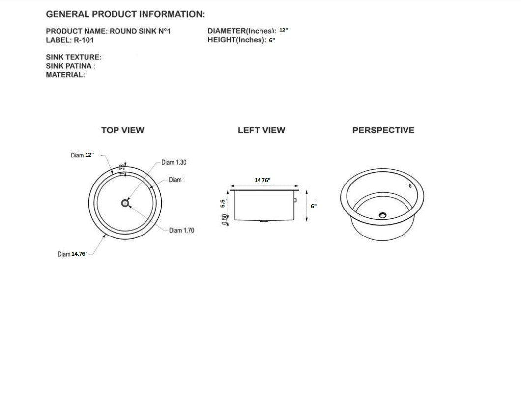 Urbino Round Brass & Copper Bar Sink
