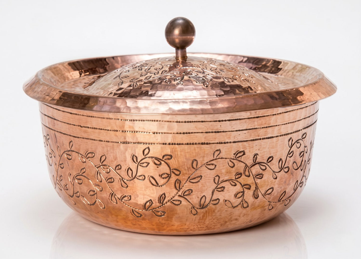 Amoretti Brothers Copper Cocotte with Engraved Leaves 5.5"