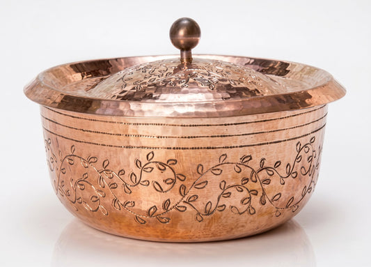 Amoretti Brothers Copper Cocotte with Engraved Leaves 5.5"