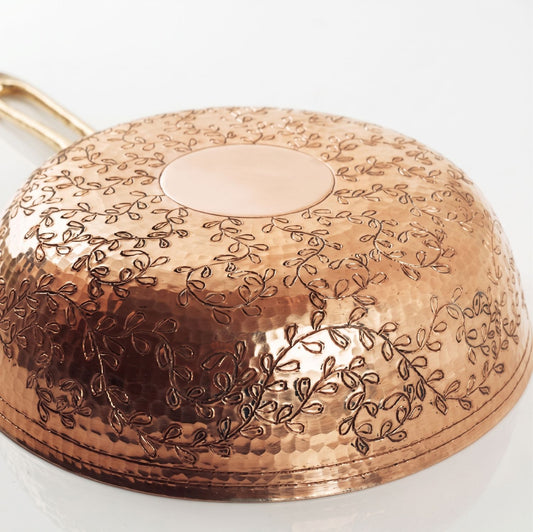 Amoretti Brothers Copper Frying Pan with Hand-Engraved Leaves 11"