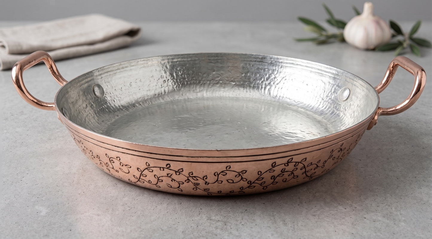Amoretti Brothers Hand-Engraved, Double Handles Copper Paella Pan 13"