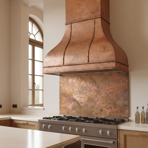 Handmade Copper Backsplash with Vintage Patina