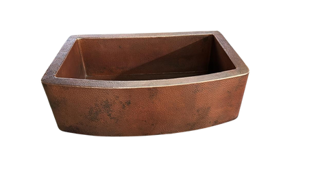 Hand-Hammered Copper Farmhouse Sink with Round Apron