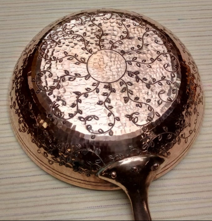 hand engraved copper leaves fry pan