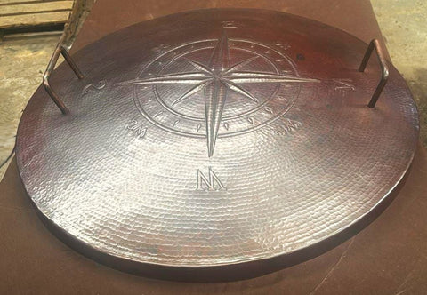 Handcrafted Copper Fire Pit Lid with Wind Rose Design