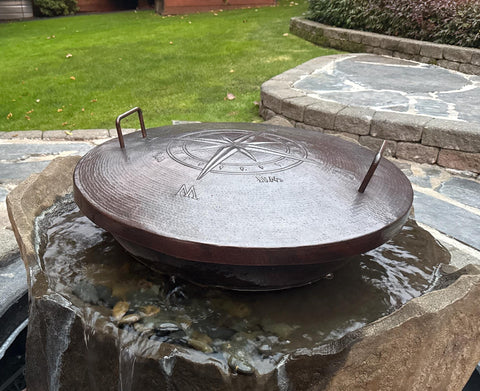 Handcrafted Copper Fire Pit Lid with Wind Rose Design