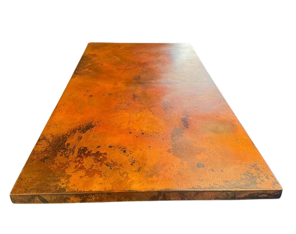 rectangular copper table top with patina