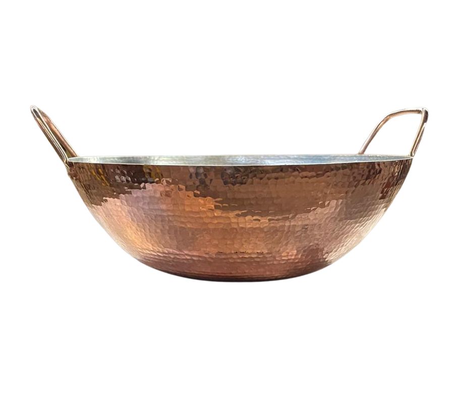 hammered copper wok with tin lining