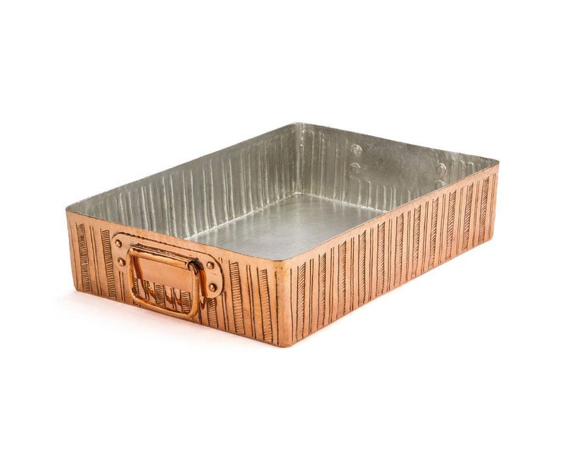 Engraved Lines Copper Roasting Pan 