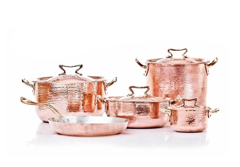 Luxury Copper Pot and Pans 9-pcs Set with Standard Lid - Amoretti Brothers