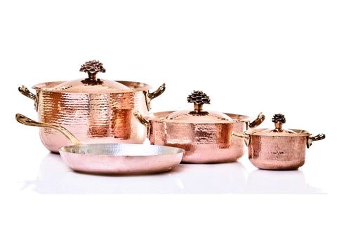 Amoretti Brothers 11-Pieces Hammered Copper Cookware Set Flower