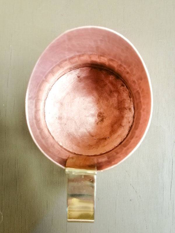 buy the copper milk pot with brass handle by amoretti brothers. top view
