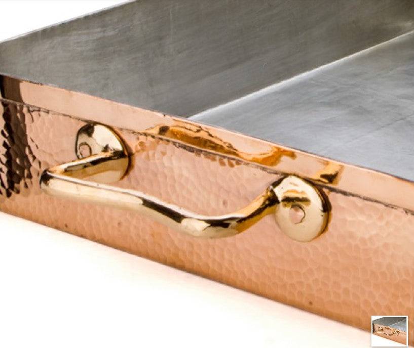 Premium copper roasting pan by Amoretti Brothers, perfect for gourmet cooking and durable kitchen use.