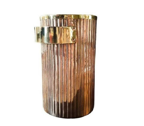 champagne ice bucket in copper with brass decor