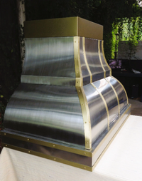 Second lateral view of stainless steel and brass range hood MICHELLE by Amoretti Brothers