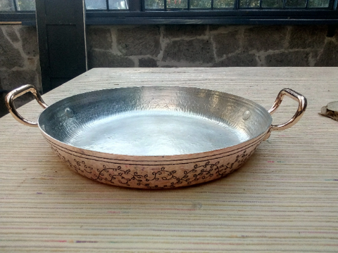 Hand-Engraved, Double Handles Copper Paella Pan 13