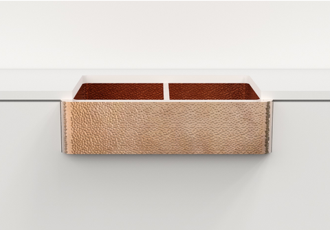 Hammered copper sink, farmhouse double bowl - Amoretti Brothers
