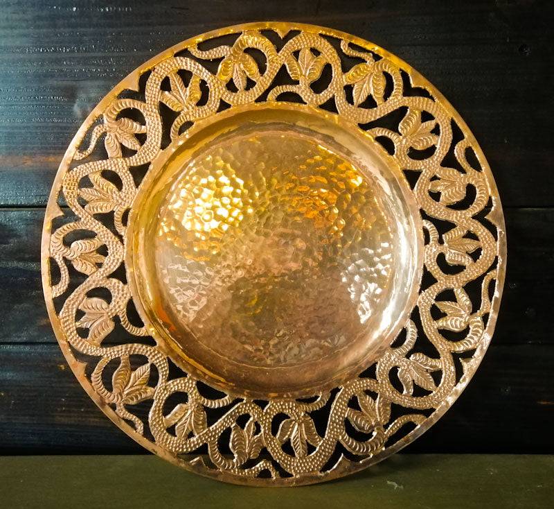 Polished copper flower plate charger, 14 inch, by Amoretti Brothers